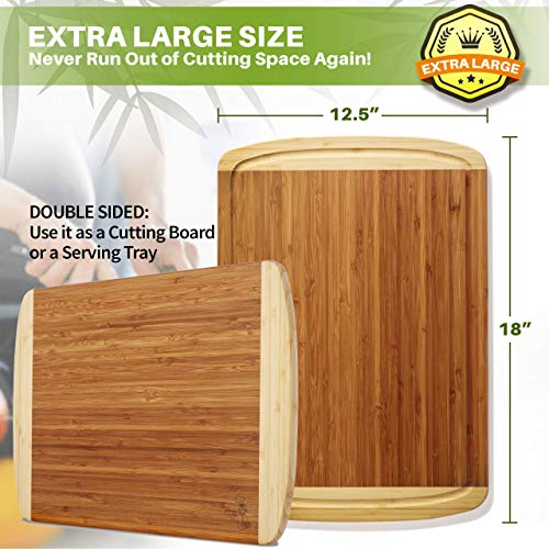 GREENER CHEF 18 Inch Extra Large Bamboo Cutting Board with Lifetime Replacements - Wood XL Cutting Boards for Kitchen - Organic Wooden Butcher Block