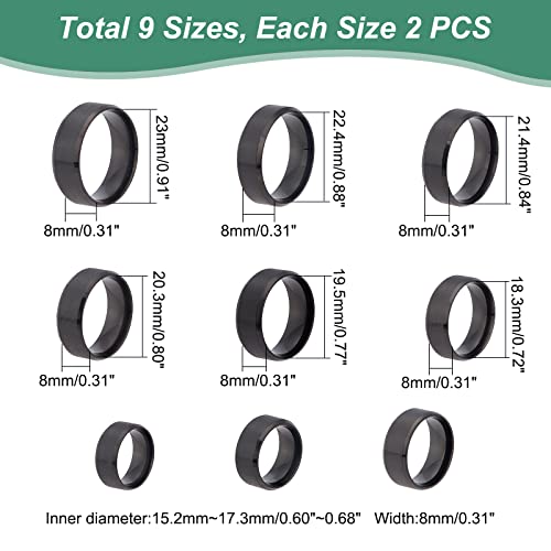 UNICRAFTALE 18Pcs Black Stainless Steel Plain Band Ring 9 Sizes Laser Inscription Blank Finger Ring Metal Hypoallergenic Wedding Classical Ring for UNICRAFTALE