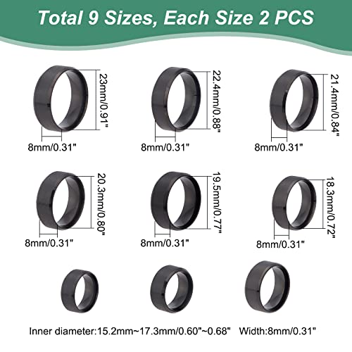 UNICRAFTALE 18Pcs Black Stainless Steel Plain Band Ring 9 Sizes Laser Inscription Blank Finger Ring Metal Hypoallergenic Wedding Classical Ring for - WoodArtSupply