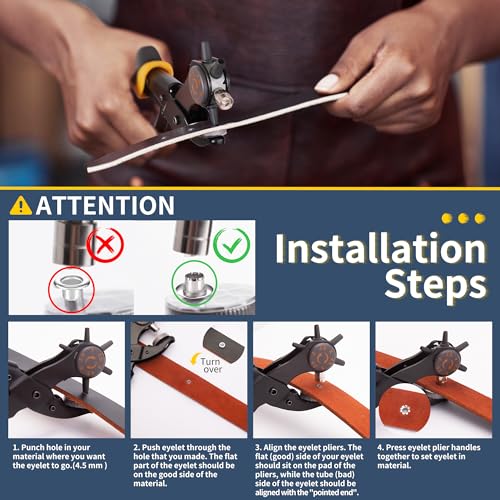 XOOL 2 in 1 Leather Hole Punch Eyelet Tool Kit, Metal Eyelets for Fabric, Hole Puncher, Grommet Pliers, for Shoes Leather Clothes Belt XOOL