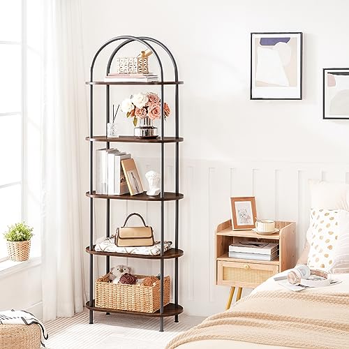 HOOBRO 5-Tier Industrial Arched Bookshelf with Rustic Brown Finish HOOBRO