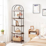HOOBRO 5-Tier Industrial Arched Bookshelf with Rustic Brown Finish HOOBRO
