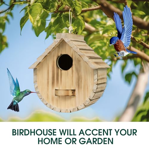 Bird House for Outside, Wooden Blue Houses for Outdoors with Standing Platform for Garden, Birdhouse with Viewing Holes for Yard, Hanging Birdhouse - WoodArtSupply