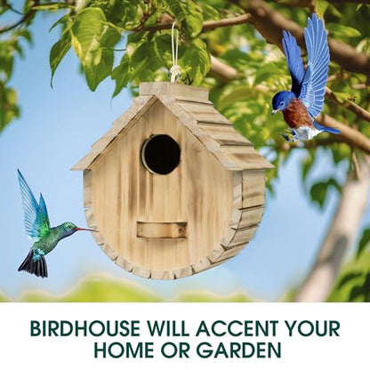 Bird House for Outside, Wooden Blue Houses for Outdoors with Standing Platform for Garden, Birdhouse with Viewing Holes for Yard, Hanging Birdhouse - WoodArtSupply