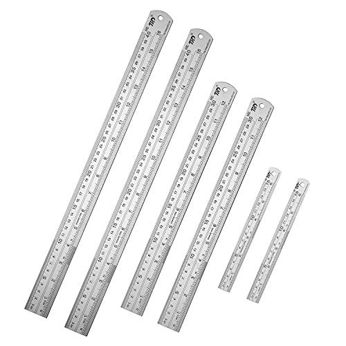 ZZTX Metal Ruler Stainless Steel Ruler Straight Edge Measuring Tool 6 Inch +12 Inch + 16 Inch 6 Pack Set - WoodArtSupply