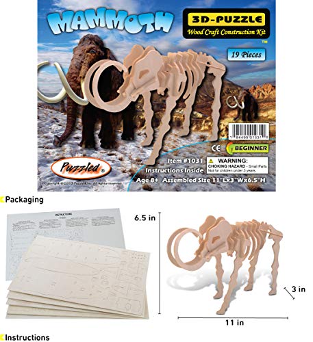 Puzzled 3D Puzzle Woolly Mammoth Wood Craft Construction Model Kit, Fun Unique & Educational DIY Wooden Toy Assemble Model Unfinished Crafting Hobby - WoodArtSupply