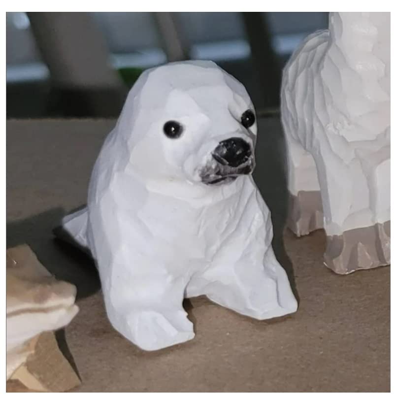 White Seal Figurine Statue Baby Pup Small Animal Sculpture Art Home Decoration Wood Carved Selsela