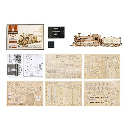 Locomotive Prime Steam Express Wooden 3D Puzzle - Model Building Kit for Adult Hobby and STEM Project for Teenagers at Home