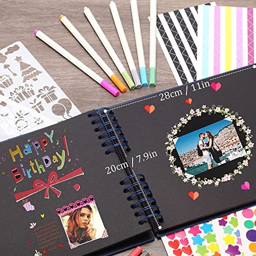 AIOR Scrapbook, 12.6 x 8.3 Inch 80 Pages Scrapbook Album, Thick Black Page Scrap Book with 12 Metalic Pens and DIY Scrapbooking Kit, for Anniversary, - WoodArtSupply