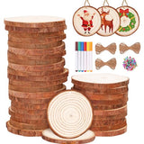Max Fun Natural Wood Slices 30Pcs 2.4-2.8'' Craft Wood Kit Christmas Ornaments Unfinished Predrilled with Hole Wooden Circles for Arts and Crafts Max Fun