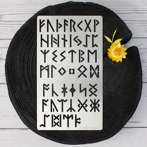 Aleks Melnyk No.483 Metal Stencil, Elder Futhark and Anglo-Saxon Runes 0.8in, Ancient Alphabet, Sigil Magic Alphabet Stencil 1 PC, Template Wood Aleks Melnyk
