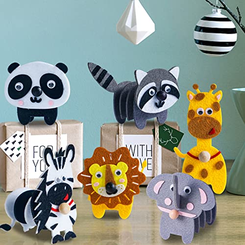 Animals Craft Kit - Educational Toys for Kids, Felt Craft Kit Including 6 Wild Friends, Elephant Zebra Panda Lion Raccoon Giraffe, DIY Activity Coola