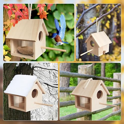 2PC Bird Houses for Outside with Pole Clearance, Bluebird House Hanging,Window Bird House Kits, Birdhouses Outdoors Hanging for Hummingbird Bluebird - WoodArtSupply