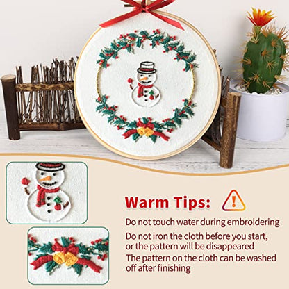 Canlierr 6 Sets Christmas Embroidery Kit with Pattern and Instructions Embroidery Starter Kit Embroidery Pattern Hoop Colored Threads Needlepoint Kit - WoodArtSupply