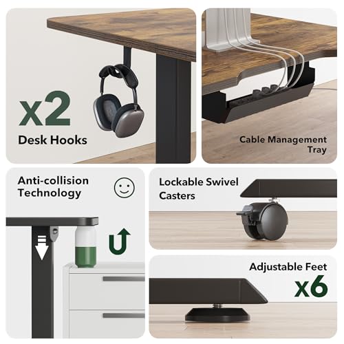 FEZIBO L Shaped Standing Desk Adjustable Height, 63 Inch Electric Stand up Corner Computer Desk, Sit Stand Home Office Desk with Splice Board, Rustic FEZIBO