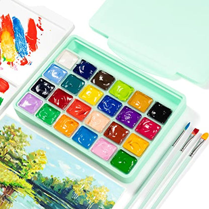 HIMI Gouache Paint Set, 24 Colors Guasha Paint for Canvas Watercolor Paper with 3 Brushes & Palette,30ml Jelly Cup Design, Non Toxic, Perfect for - WoodArtSupply