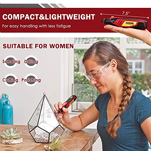 4V Cordless Rotary Tool, 5-Speed 25000RPM TECCPO Mini Power Rotary Tool with 53 Accessories, Rechargeable Rotary Tool for Grinding, Polishing, Wood TECCPO