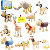 TEKOR Bendable Wooden Animal Toys, Set of 12 | Fun & Posable Farm & Jungle & Safari Animals for Toddlers | Preschool Montessori Toy, Smooth Natural TEKOR