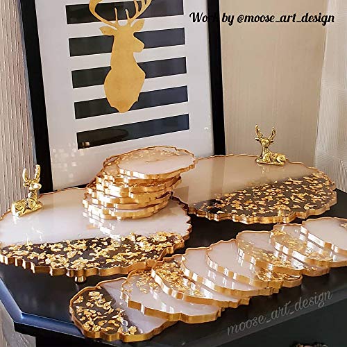 ResinWorld Silicone Resin Molds, 1 Pcs 10 inches Large Resin Tray Mold + 4 Pack 5 inches Geode Agate Coaster Molds, Geode Tray Molds, Tray and ResinWorld