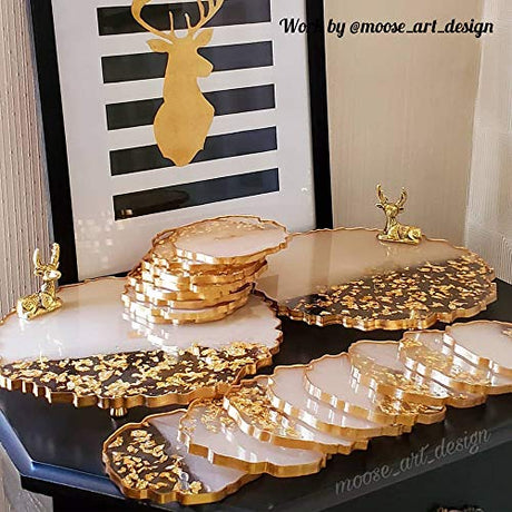ResinWorld Silicone Resin Molds, 1 Pcs 10 inches Large Resin Tray Mold + 4 Pack 5 inches Geode Agate Coaster Molds, Geode Tray Molds, Tray and ResinWorld