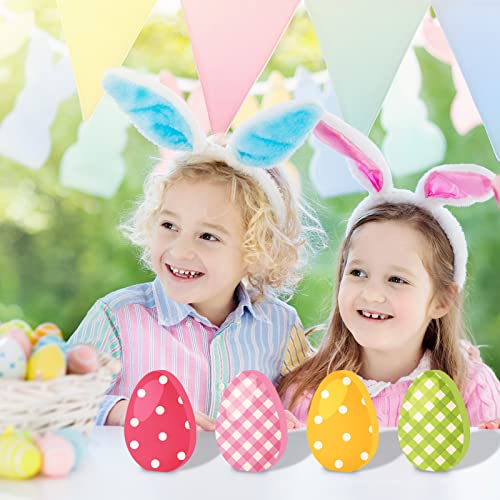 Whaline 8Pcs Easter Egg Wooden Cutouts Unfinished Easter Egg Shaped Table Wooden Signs Craft Easter Egg Wood Slice Ornament for Easter Spring Home Whaline
