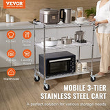 VEVOR Kitchen Utility Cart, 3 Tiers, Wire Rolling Cart with 661 LBS Capacity, Steel Service Cart on Wheels, Metal Storage Trolley with 80 mm Deep VEVOR