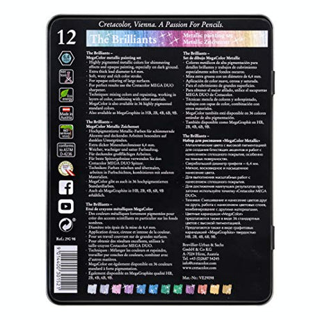 CRETACOLOR MegaColor Colored Pencil Set, 12 Count (Pack of 1), Metallic Cretacolor