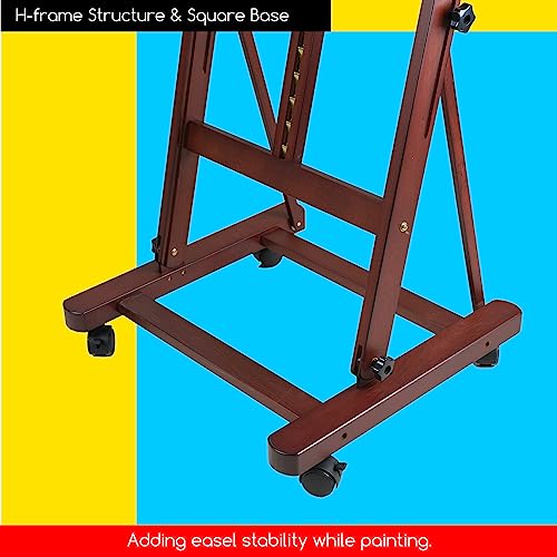 MEEDEN Large Studio Artist Easel, Holds Max Canvas 48", Solid Beech Wood H-Frame Easel with Large Storage Tray, Adjustable Art Paintng Easel, Studio MEEDEN