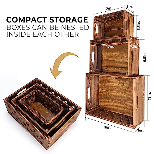 AONEHOME Set of 3 Decorative Nesting Wooden Crates with Handles, Wood Crates for Organizing Home and Kitchen, storage crates, Crates for Decoration, - WoodArtSupply