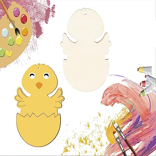 Egg Chicken Shape Wooden Easter Egg Cutouts Blank with Twines Wood Slices Ornaments for Christmas Birthday Party Happy Easter Spring Home Decor DIY Zontween