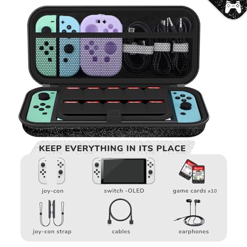 homicozy Glitter Carrying Case Compatible with Nintendo Switch OLED & Switch Console,Black Protective Hard Travel Case Shell Pouch for Nintendo homicozy