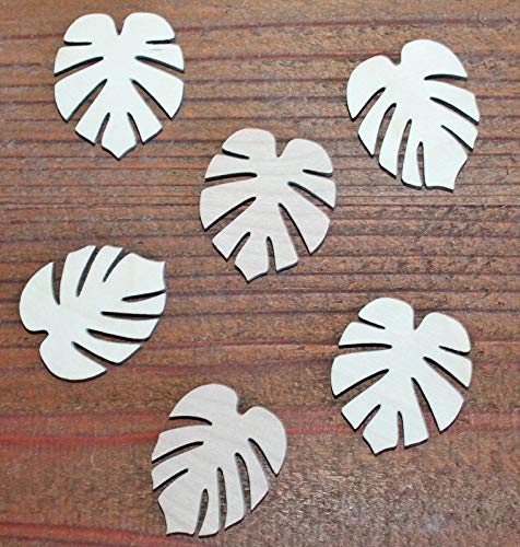 2,25" 6Pcs Tropical Monstera Leaves Leaf Unfinished Wood Laser Cutout Shape Crafts - WoodArtSupply