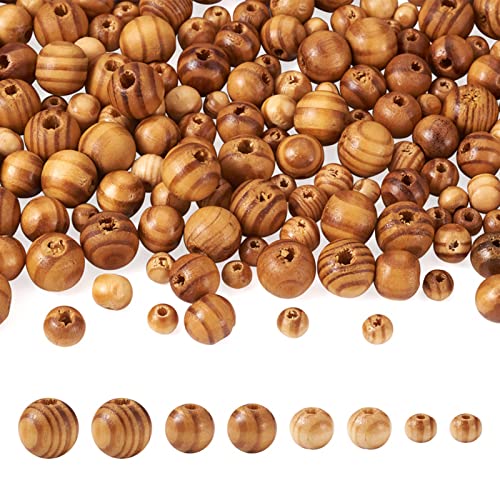 Pandahall 200pcs Large Hole Natural Unfinished Wood Round Beads 4 Sizes Undyed Wooden European Globe Beads for DIY Pendants Bracelets Necklaces PH PandaHall