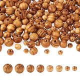 Pandahall 200pcs Large Hole Natural Unfinished Wood Round Beads 4 Sizes Undyed Wooden European Globe Beads for DIY Pendants Bracelets Necklaces PH PandaHall