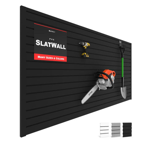Slatwall Panel Garage Wall Organizer: Heavy Duty Wall Mounted PVC Wall Rack, Interlocking Slat Wall Paneling for Garage Wall Storage, Slatwall Board, DLDIRECT