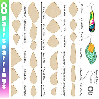 Unfinished Wooden Earrings Wooden Dangle Pendants Blank Wood Earrings 48 Pieces Natural Wood Charms with 48 Pieces Earring Hooks and 48 Pieces Jump