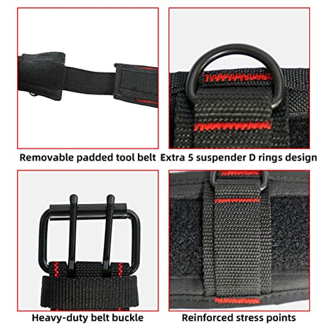 MELOTOUGH Padded Tool Belt with D ring for men construction Strong Durable Double Metal Roller Buckle,adjustable waist 33'-47 'thick confortable foam MELOTOUGH