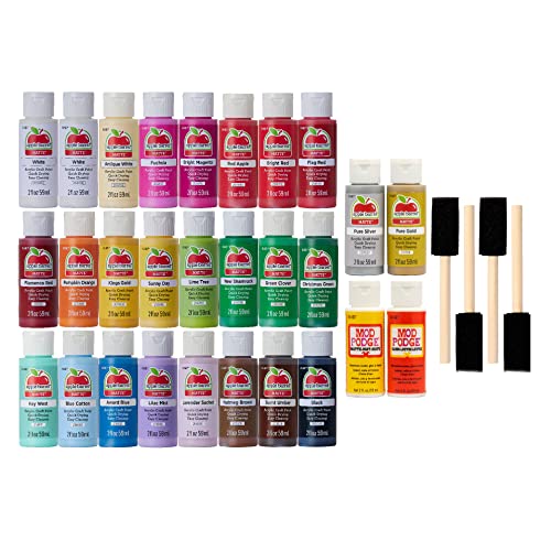 Apple Barrel PROMOABMP22 Holiday, 32 Piece DIY Set Featuring 26 Paints, 2 Mod Podge Acrylic Sealers and 4 Foam Brushes, Multi 56 Fl Oz Apple Barrel