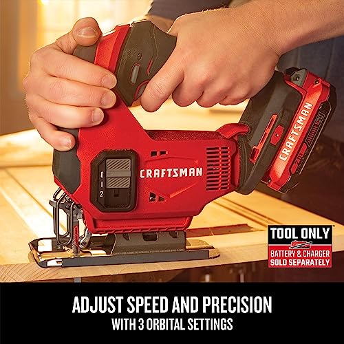 CRAFTSMAN V20 Cordless Jig Saw, 3 Orbital Settings, Up to 2,500 SPM, Bare Tool Only (CMCS600B) Craftsman