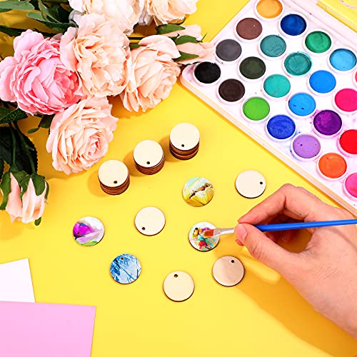 200 Pieces Unfinished Blank Wood Circle Pendants Round Disc Circle Wood Pieces Round Wooden Disk with Hole Small Wooden Pendant for Craft Decoration Jetec