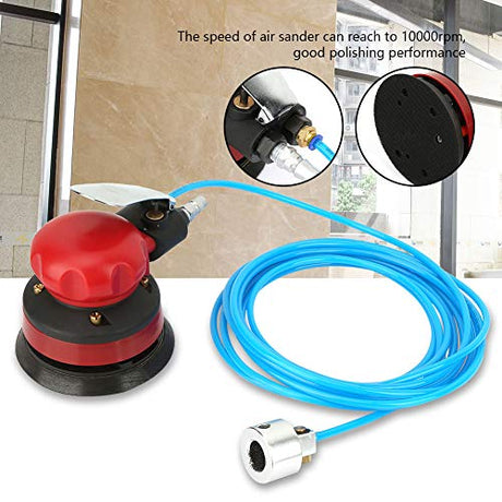 5" Air Random Orbital Palm Sander Powered Wet Orbital Air Palm Sander Pneumatic Portable Handheld 1/4" Inlet Grinding Machine Kit Reminnbor