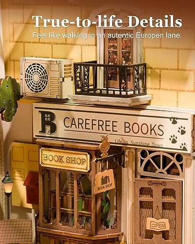 Rolife DIY Book Nook Kit 3D Wooden Puzzle, Bookshelf Indert Decor with LED DIY Bookend Diorama Dollhouse Kit Crafts Hobbies Gifts for Adults/Teens - WoodArtSupply