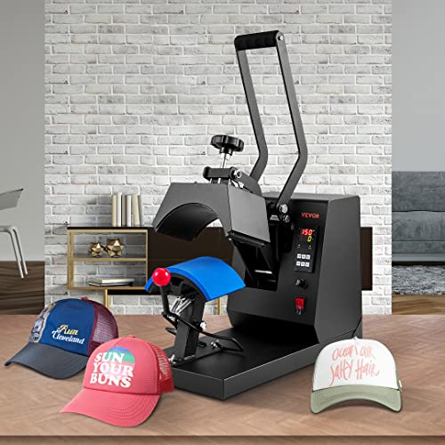 VEVOR 4-in-1 Heat Press Machine for Hats with 6x3inches Curved Teflon-Coated Heat Plate, Easy Temperature Control Non-Slip Base, Four Replaceable VEVOR