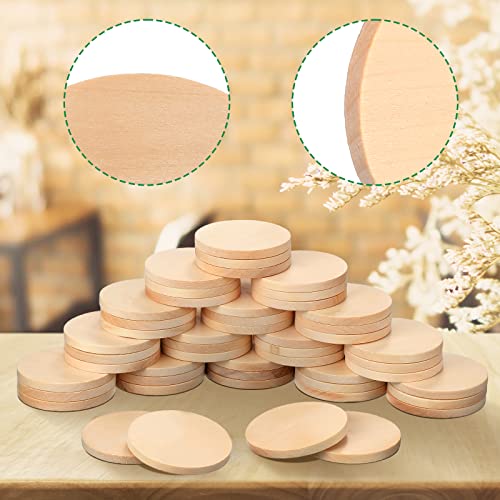 50 PCS 2 Inch Natural Wood Slices 0.2 Inch Unfinished Round Wooden Discs Wooden Circle Wooden Tag Thick Wood Blank for DIY Arts Crafts Projects Yulejo