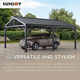Sunjoy Carport 14 ft. x 20 ft. Outdoor Gazebo Heavy Duty Garage Car Shelter with Brown Powder-Coated Steel Roof/Black Frame and 2 Ceiling Hooks by Sunjoy