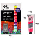 Mont Marte Fluoro Acrylic Paint Set, 8 x 1.02oz (36ml) Tubes, 8 Colors, Suitable for Most Surfaces Including Canvas, Card, Paper and Wood MONT MARTE