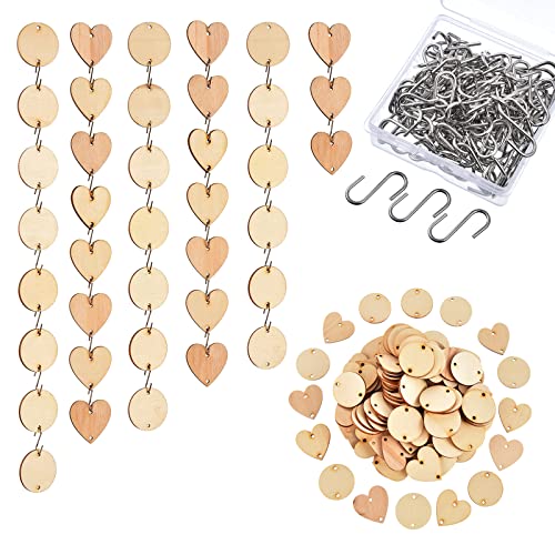 Hicarer 240 Pieces in Total, Valentine's Day Wooden Ornaments Heart Tags with Holes and S Hook Connectors for Birthday Boards, Valentine, Chore