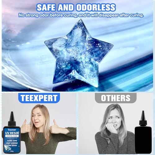 Teexpert UV Resin 1000g Upgraded Crystal Clear UV Resin Kit, Hard Type, Odorless, Fast Curing for Jewelry Making, Doming, Casting in molds and Resin Teexpert
