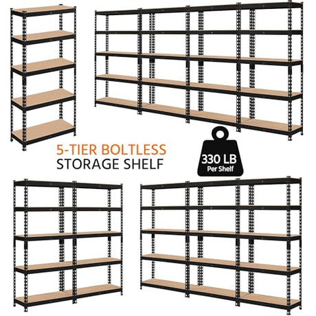 Topeakmart 4 PCS 5-Tier Utility Shelves, Metal Storage Shelves Garage Shelving Unit Adjustable Garage Storage Shelves Storage Racks Heavy Duty Shed Topeakmart