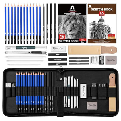 Art Supplies, Sketching & Drawing Pencils Art Kit with 2 Sketch Pads , Professional Artists Drawing Supplies Set Includes Graphite, Charcoals, - WoodArtSupply